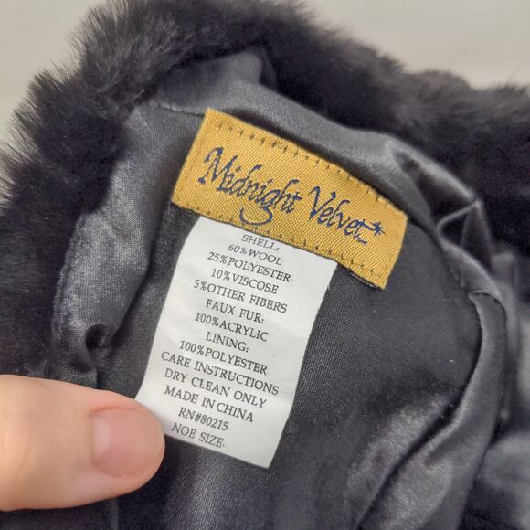 Midnight Velvet Womens Vegan Fur Hat Wool Blend Black Size NOE - Picture 8 of 8